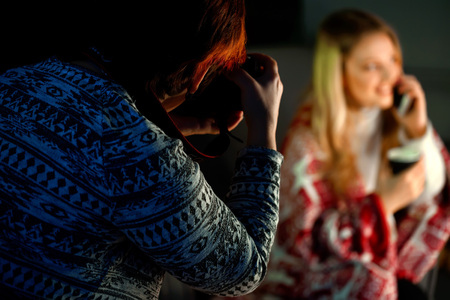 Backstage during shooting in the studioの写真素材