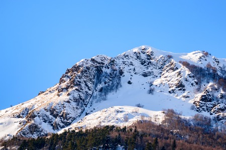 Winter mountain landscape with rocks and snowの写真素材