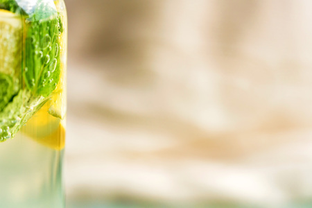 Lemonade or mojito cocktail with lemon and mintの写真素材