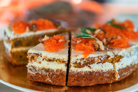 Freshly decorated organic carrot cakeの写真素材