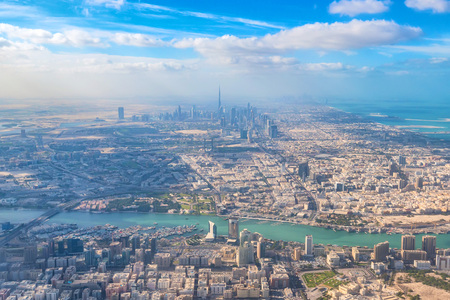Aerial view of Dubai from airplaneの写真素材