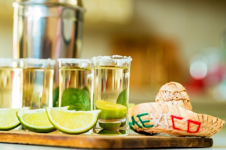 Tequila with lime and salt, selective focusの写真素材