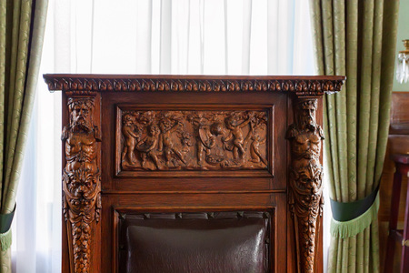 IVADIA, RUSSIA - MARCH 21, 2011: Back of wooden chair in Livadia Palaceのeditorial素材