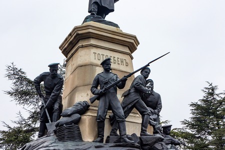 SEVASTOPOL, RUSSIA - MARCH 19, 2011: Detail of monument to general Totlebenのeditorial素材