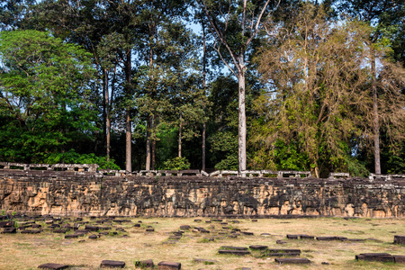 Terrace of elephants in Angkor Thom in Cambodiaの写真素材