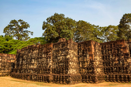 Terrace of elephants in Angkor Thom in Cambodiaの写真素材