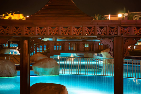 HURGHADA, EGYPT- FEBRUARY 22, 2010: Night view of pool in luxury resort in Egyptのeditorial素材