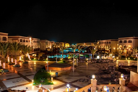 HURGHADA, EGYPT- FEBRUARY 22, 2010: Night view of luxury resort in Egyptのeditorial素材