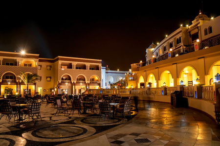 HURGHADA, EGYPT- FEBRUARY 22, 2010: Night view of luxury resort in Egyptのeditorial素材