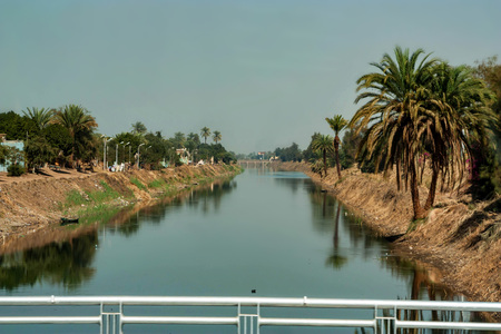 View of irrigation canal in Egyptの写真素材