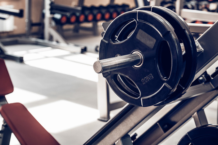 Fitness dumbbell and barbell weight platesの写真素材