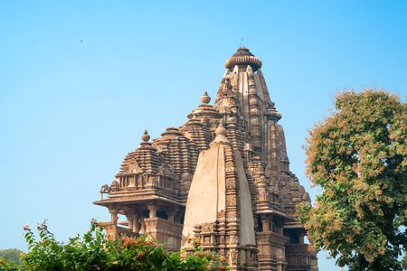 View of Lakshmana Temple in Khajuraho, Indiaの写真素材