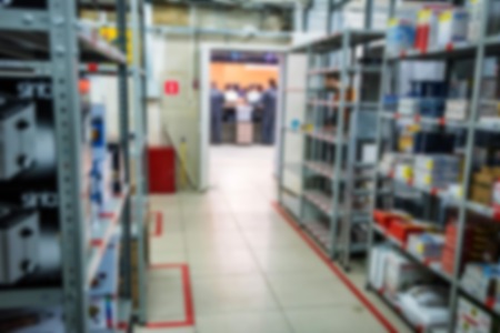 Blurred interior of hardware shop storageの写真素材