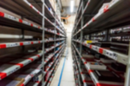 Blurred interior of hardware shop storageの写真素材