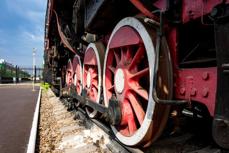 Old Soviet locomotive wheels closeの写真素材