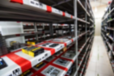 Blurred interior of hardware shop storageの写真素材