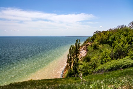 High bank of Tsimlyansk Reservoir in Russiaの写真素材