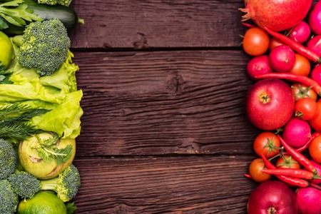 Healthy diet of green and red vegetables and herbsの写真素材