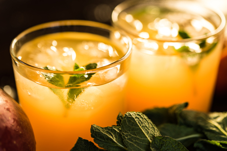 Glasses of juices. Refreshments and summer drinks.の写真素材