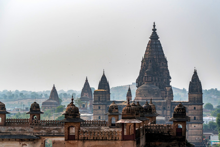 Beautiful view of ancient Chaturbhuj Temple in Orchha in Madhya Pradesh, Indiaの写真素材