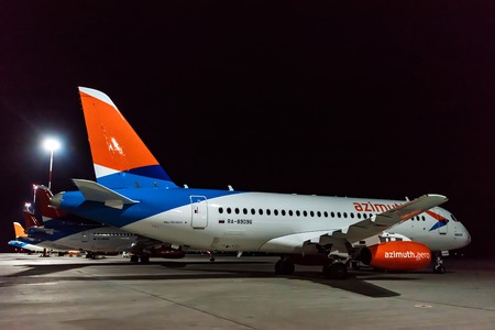 ROSTOV-ON-DON, RUSSIA - 28 APRIL 2018: Sukhoi Superjet 100 of Azimuth airlinesのeditorial素材