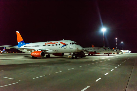 ROSTOV-ON-DON, RUSSIA - 28 APRIL 2018: Sukhoi Superjet 100 of Azimuth airlinesのeditorial素材