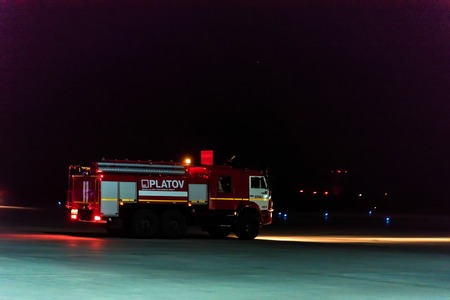 ROSTOV-ON-DON, RUSSIA - 28 APRIL 2018: Fire engine in Platov international airportのeditorial素材
