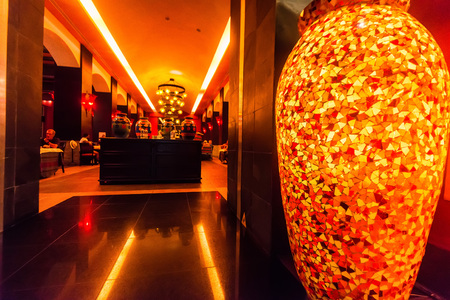 HIGUEY, DOMINICAN REPUBLIC - OCTOBER 29, 2015: Restaurant interior in Dominicanaのeditorial素材