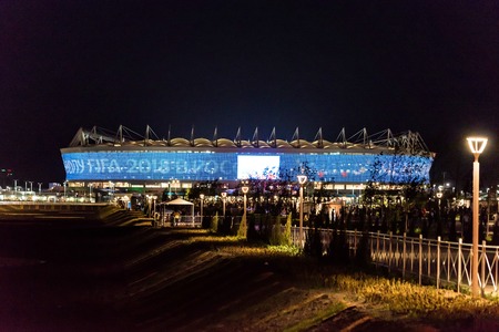 ROSTOV-ON-DON, RUSSIA - JUNE 26, 2018: Night view of Rostov Arena stadiumのeditorial素材