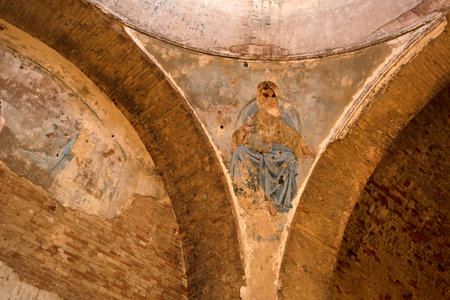 Inside ruined Orhtodox cathedralの写真素材