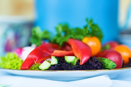 Plate with sliced vegetables. Tasty snack conceptの写真素材