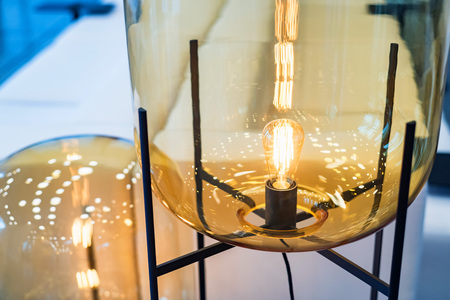 Modern yellow lamp in office waiting areaの写真素材