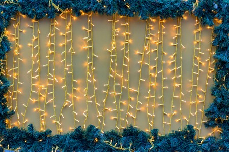 Frame of colorful Christmas decorations on treeの写真素材