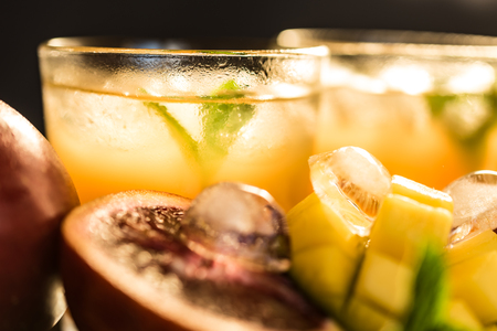 Glasses of juices. Refreshments and summer drinks.の写真素材