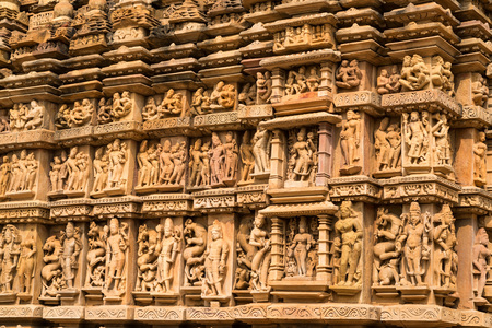 Close up erotic stone carving in Lakshman Templeの写真素材