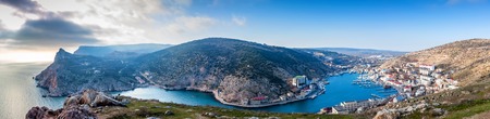 Panoramic view of Black sea and nature in Balaklava, Crimea, Russiaの写真素材