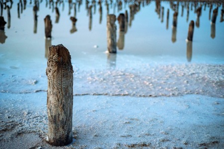 Beautiful view of salt lake Baskunchak in Astrakhan region, Russiaの写真素材