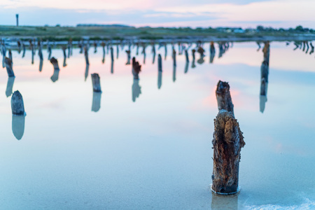 Beautiful view of salt lake Baskunchak in Astrakhan region, Russiaの写真素材