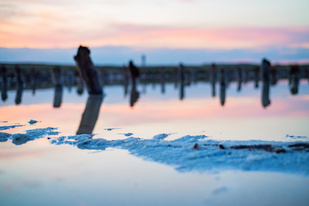Beautiful view of salt lake Baskunchak in Astrakhan region, Russiaの写真素材