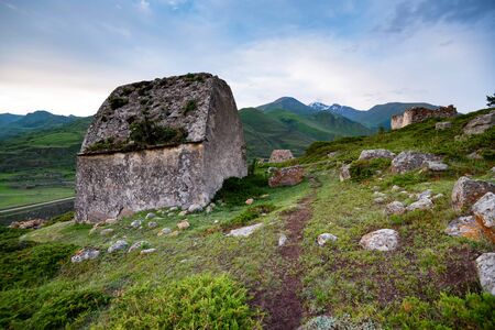 View of medieval tombs in City of Dead near Eltyulbyu, Russia