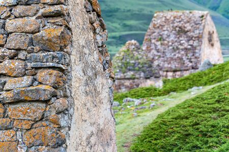 View of medieval tombs in City of Dead near Eltyulbyu, Russia