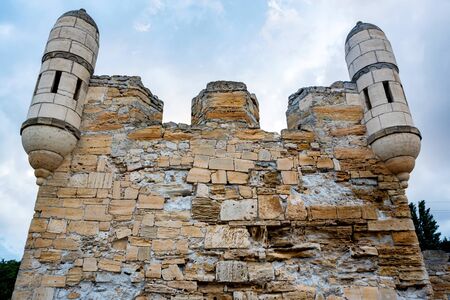 View of Yeni-Kale fortress on shore of Kerch Strait in Crimeaの写真素材