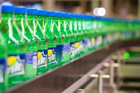 ROSTOV-ON-DON, RUSSIA -13 NOVEMBER 2018: Sprite bottling line at factoryのeditorial素材