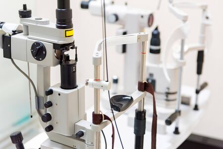 Close up modern ophthalmological laser used for eye surgery on table