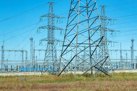 Electrical power station view against blue sky