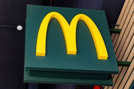 ROSTOV-ON-DON, RUSSIA - CIRCA OCTOBER 2019: logo for fastfood chain Mc Donalds