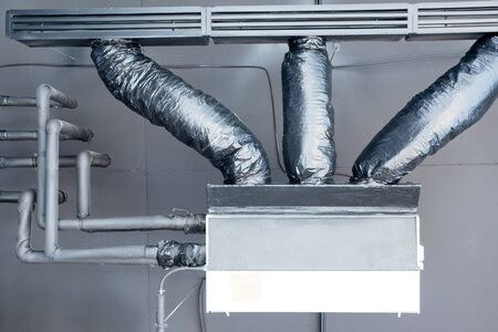 Modern ventilation system with pipe outlets closeの写真素材