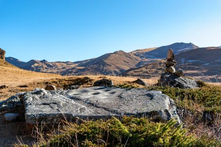 Ancient muslim prayer stone in the mountains