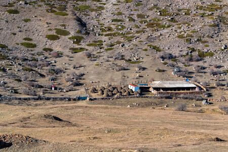 Sheep shed in old abandoned balkar village in North Caucasusの写真素材