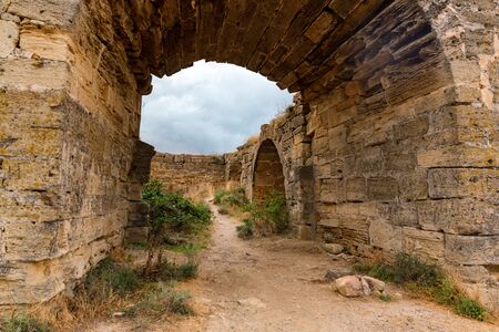 View of Yeni-Kale fortress on shore of Kerch Strait in Crimeaの写真素材